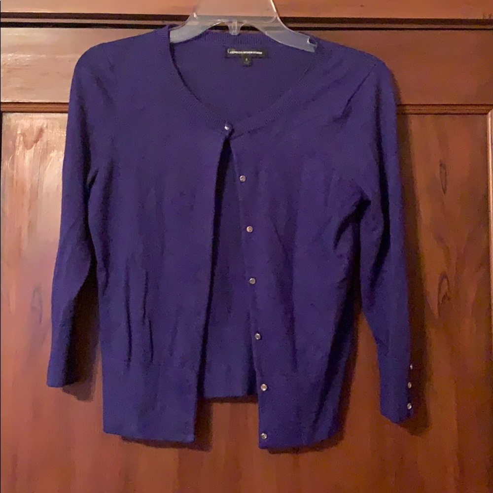 Express Blue Cardigan with rhinestone buttons